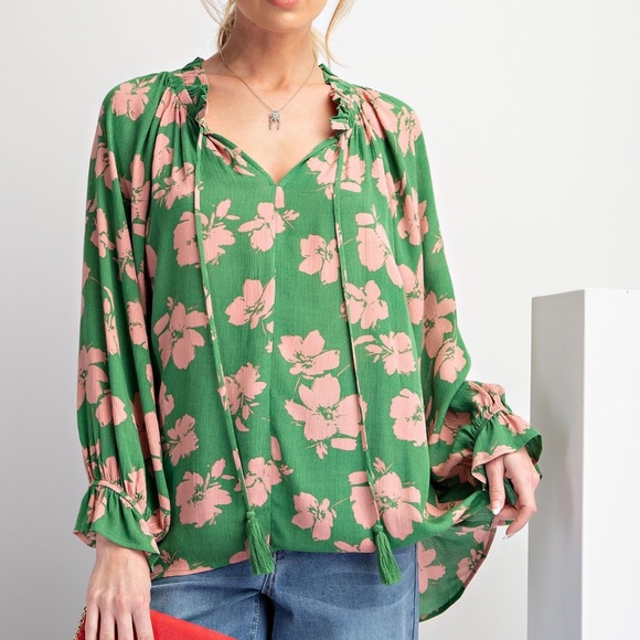 EASEL LOS ANGELES LONG SLEEVE PRINTED RAYON GAUZE TOP BLOUSE SHIRT PULLOVER 1X - Picture 1 of 6